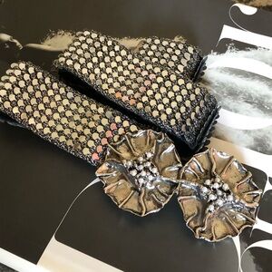 80's Pewter Fishscale and Floral Metal Belt - Grey Stretch Belt - Waist 26 - 30